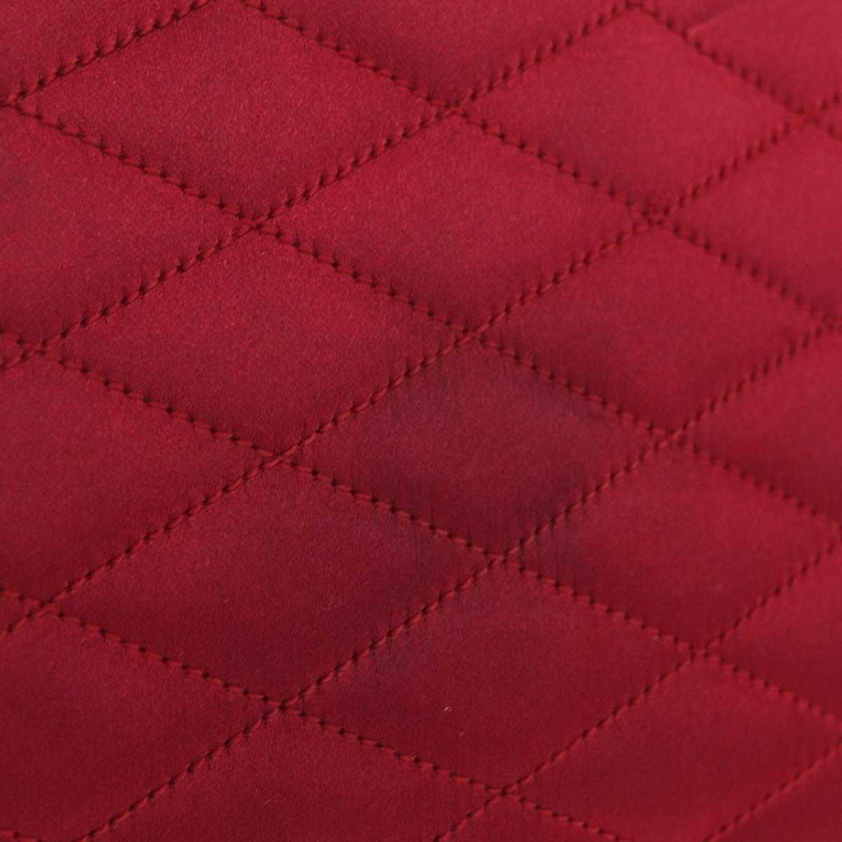 CHANEL Matelasse Hand Bag Satin Red Gold CC Auth 211302A