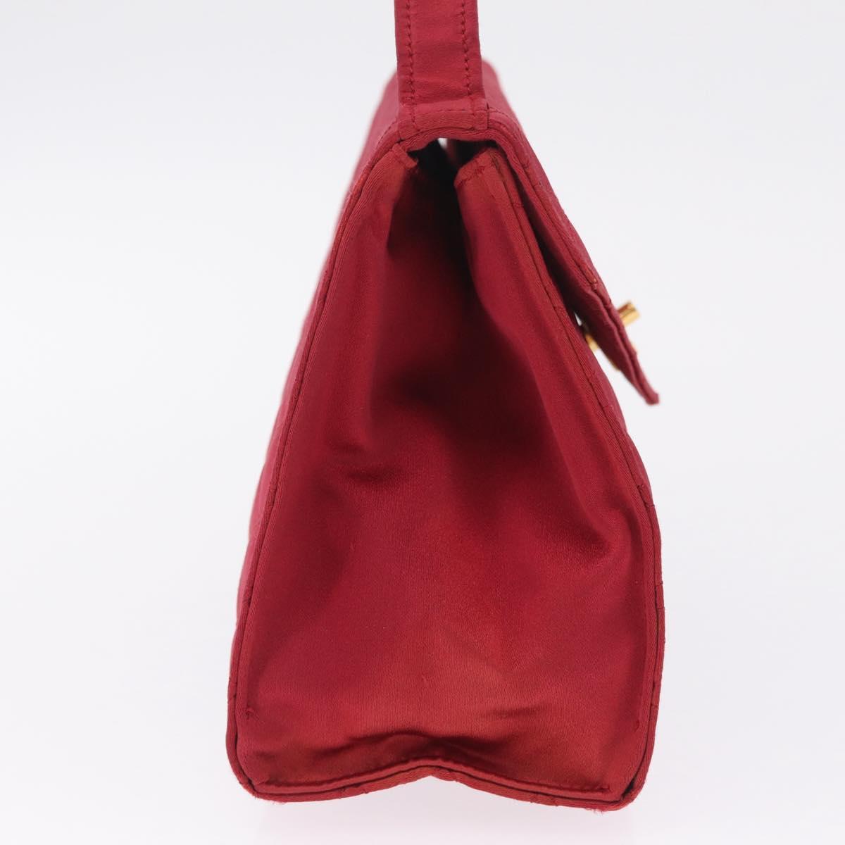 CHANEL Matelasse Hand Bag Satin Red Gold CC Auth 211302A