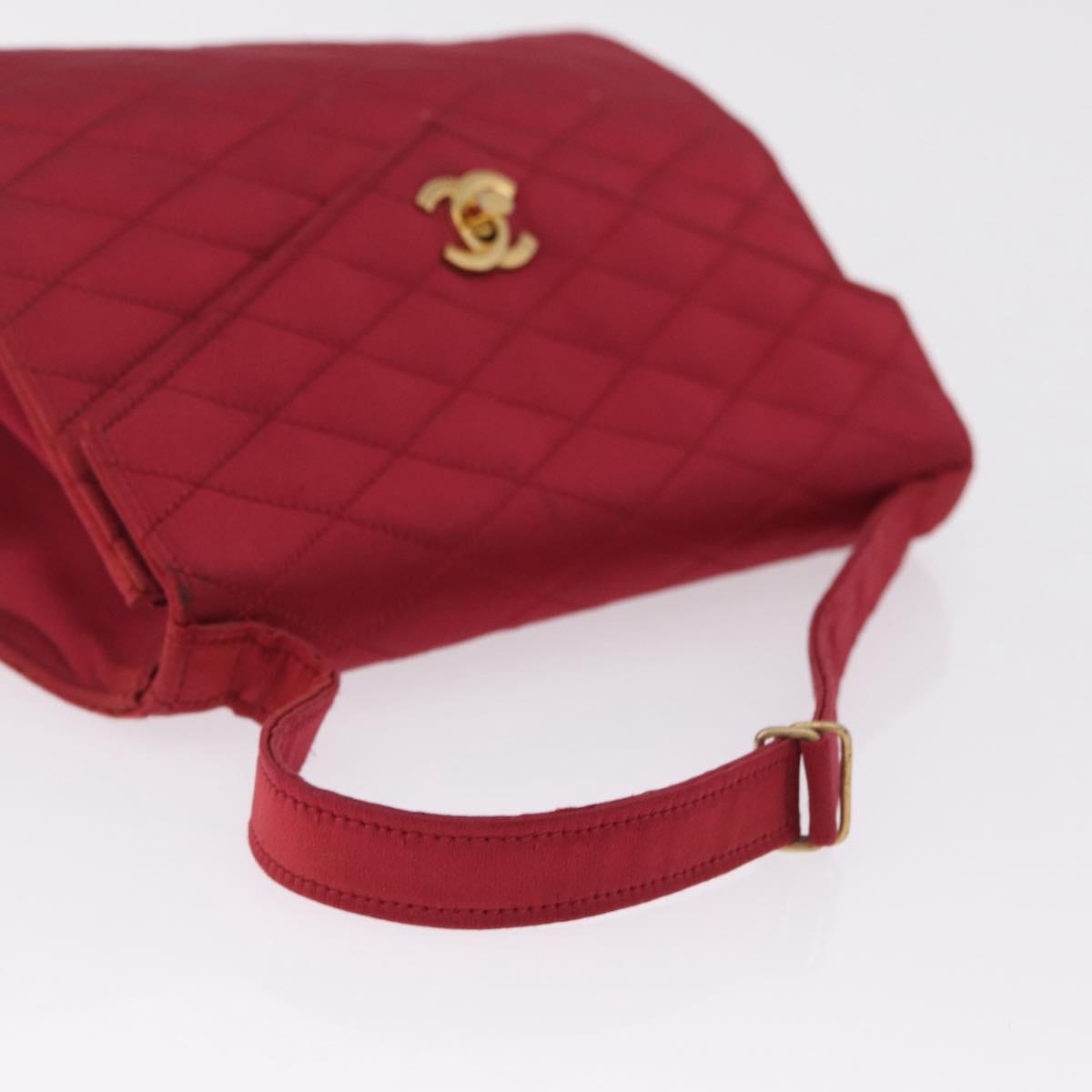 CHANEL Matelasse Hand Bag Satin Red Gold CC Auth 211302A