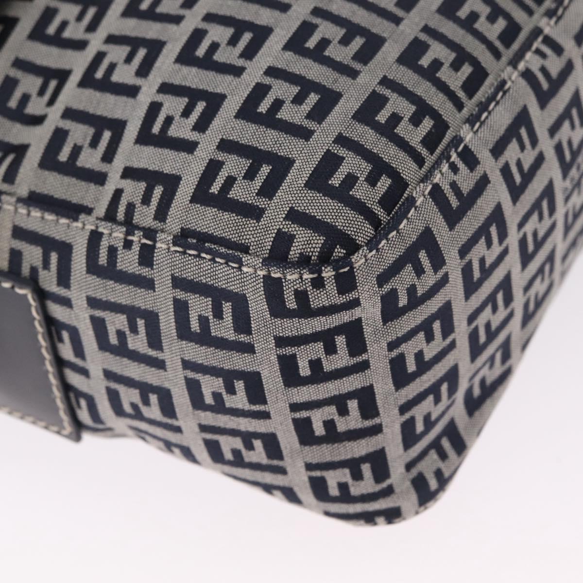 FENDI Zucchino Canvas Shoulder Bag Navy Silver Auth 211304V
