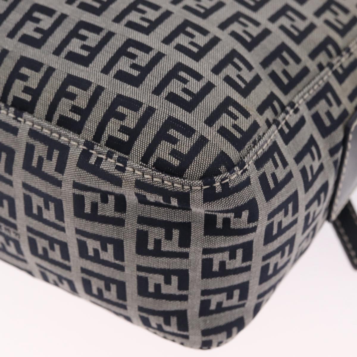 FENDI Zucchino Canvas Shoulder Bag Navy Silver Auth 211304V