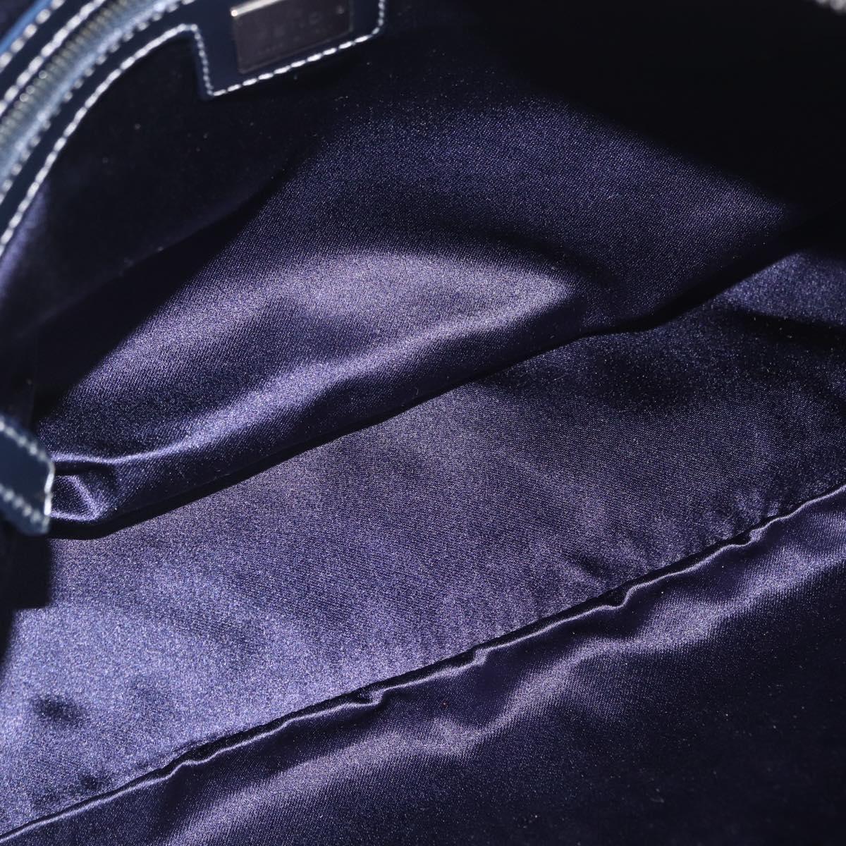 FENDI Zucchino Canvas Shoulder Bag Navy Silver Auth 211304V