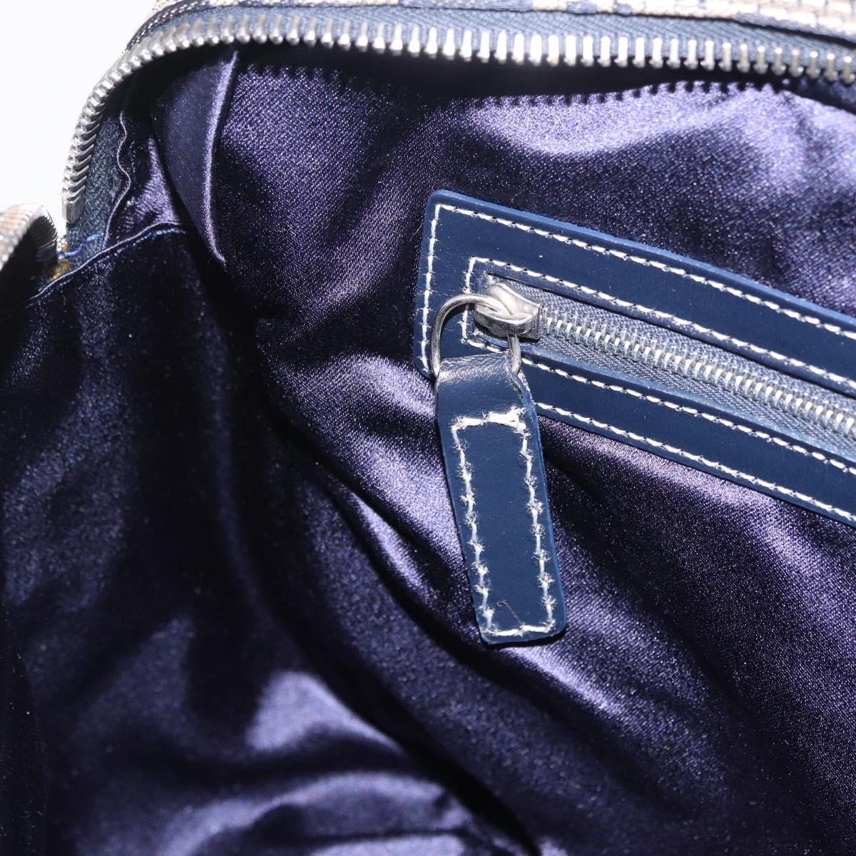 FENDI Zucchino Canvas Shoulder Bag Navy Silver Auth 211304V
