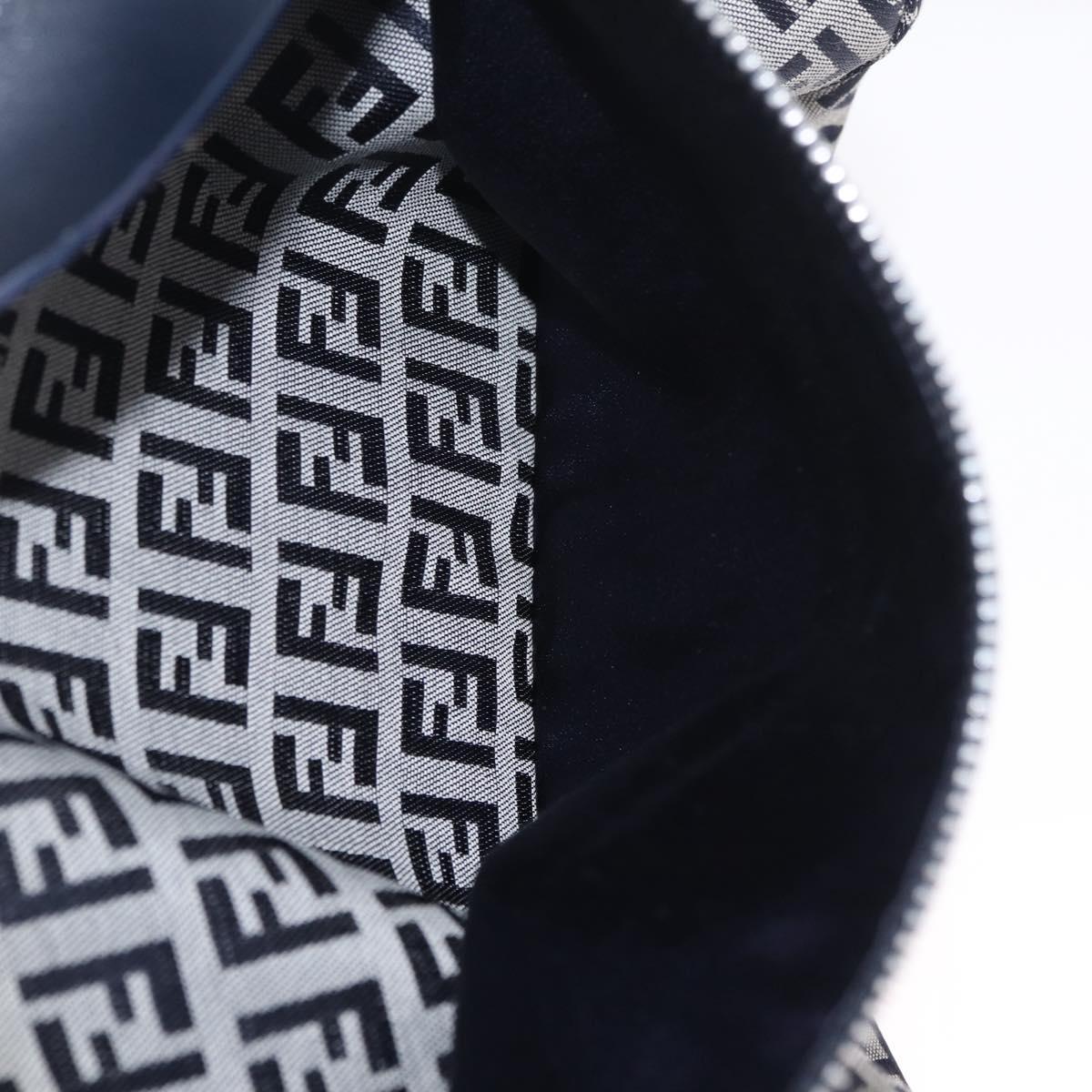 FENDI Zucchino Canvas Shoulder Bag Navy Silver Auth 211304V
