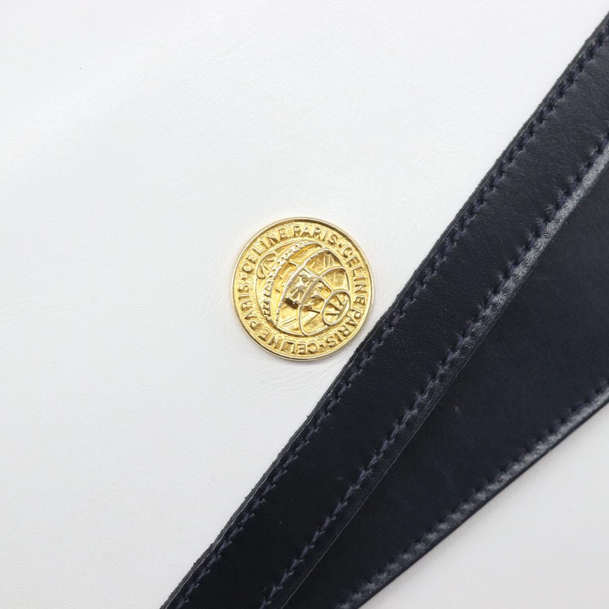 CELINE Medallion Hand Bag Leather White Gold Auth 211306V