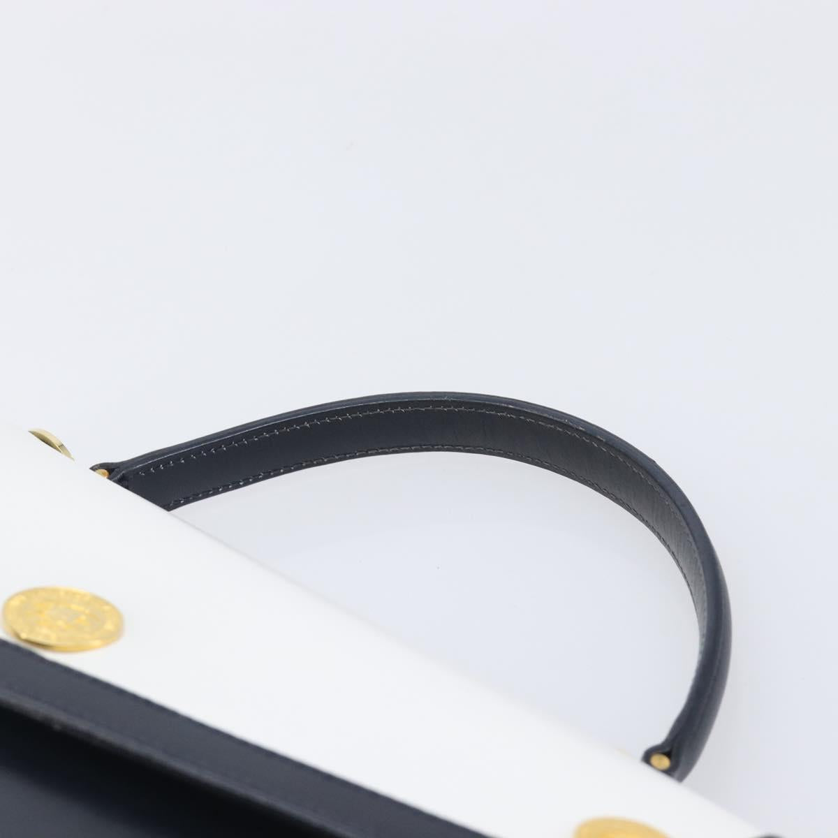 CELINE Medallion Hand Bag Leather White Gold Auth 211306V