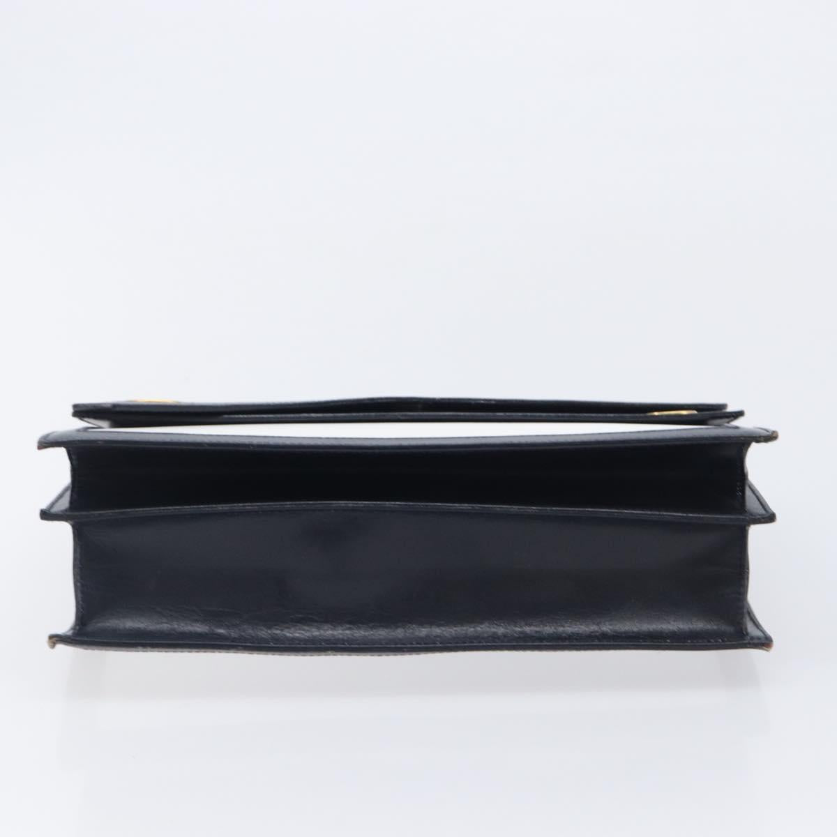 CELINE Medallion Hand Bag Leather White Gold Auth 211306V