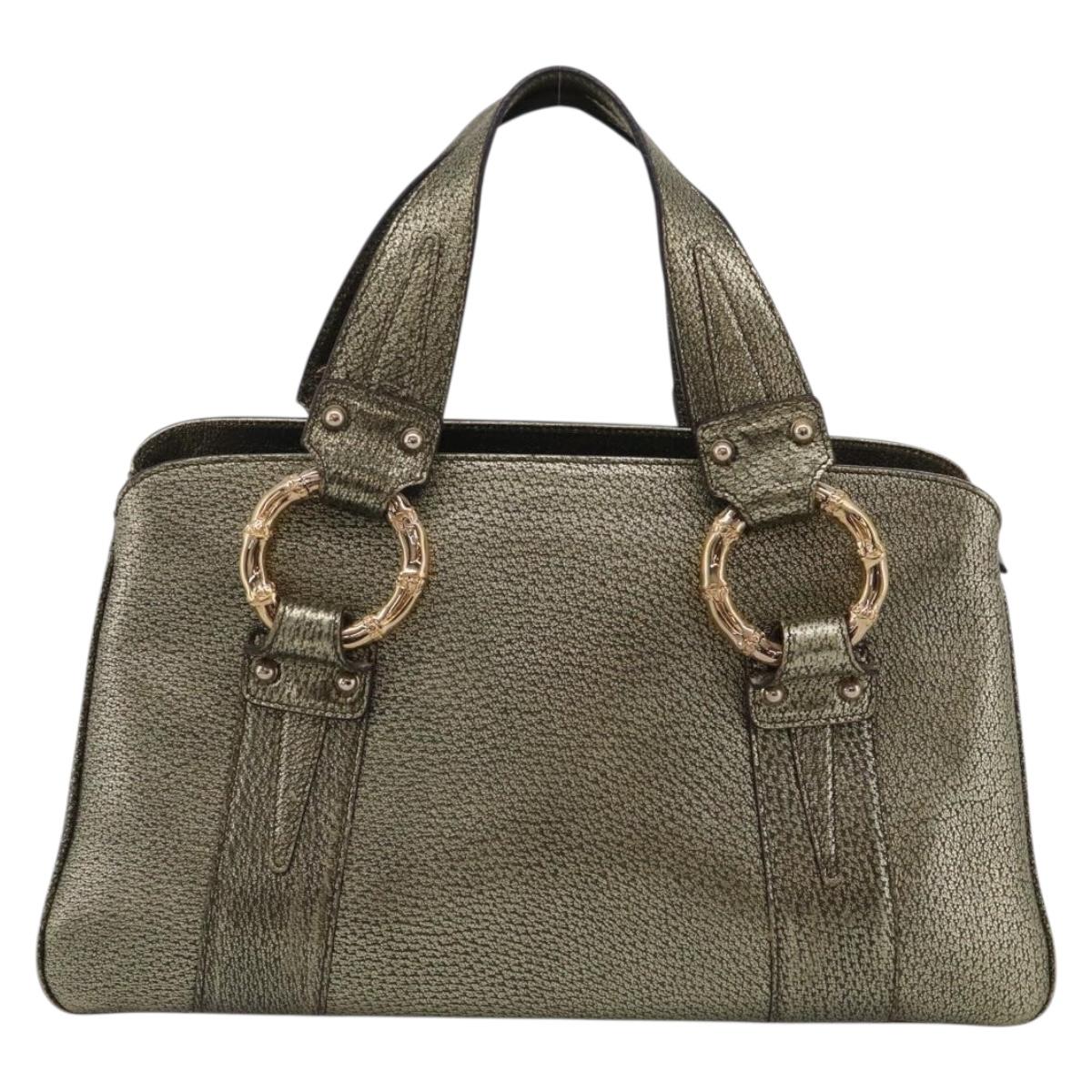 GUCCI Metal Bamboo Hand Bag Metallic leather Gold 131324 Auth 211315V