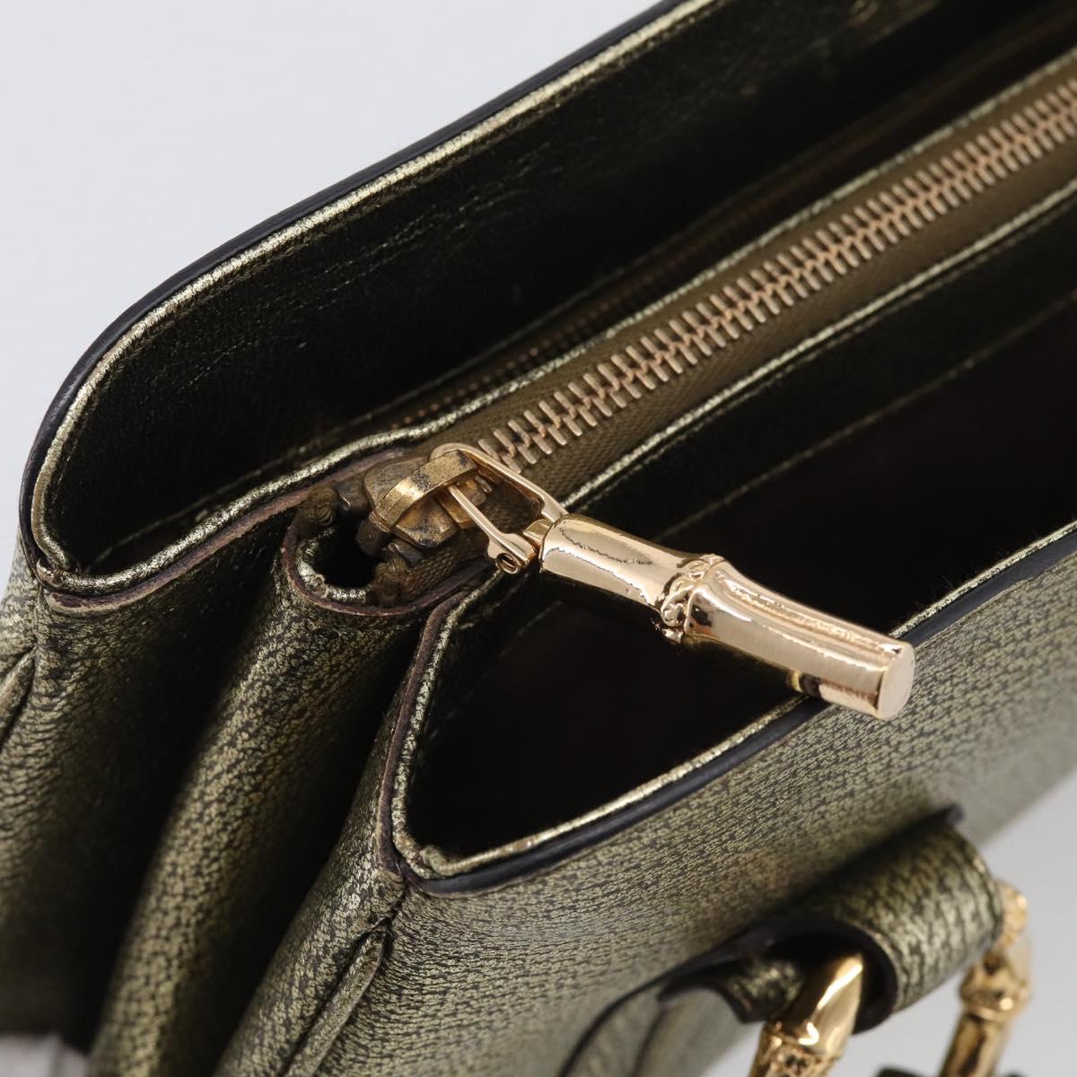 GUCCI Metal Bamboo Hand Bag Metallic leather Gold 131324 Auth 211315V
