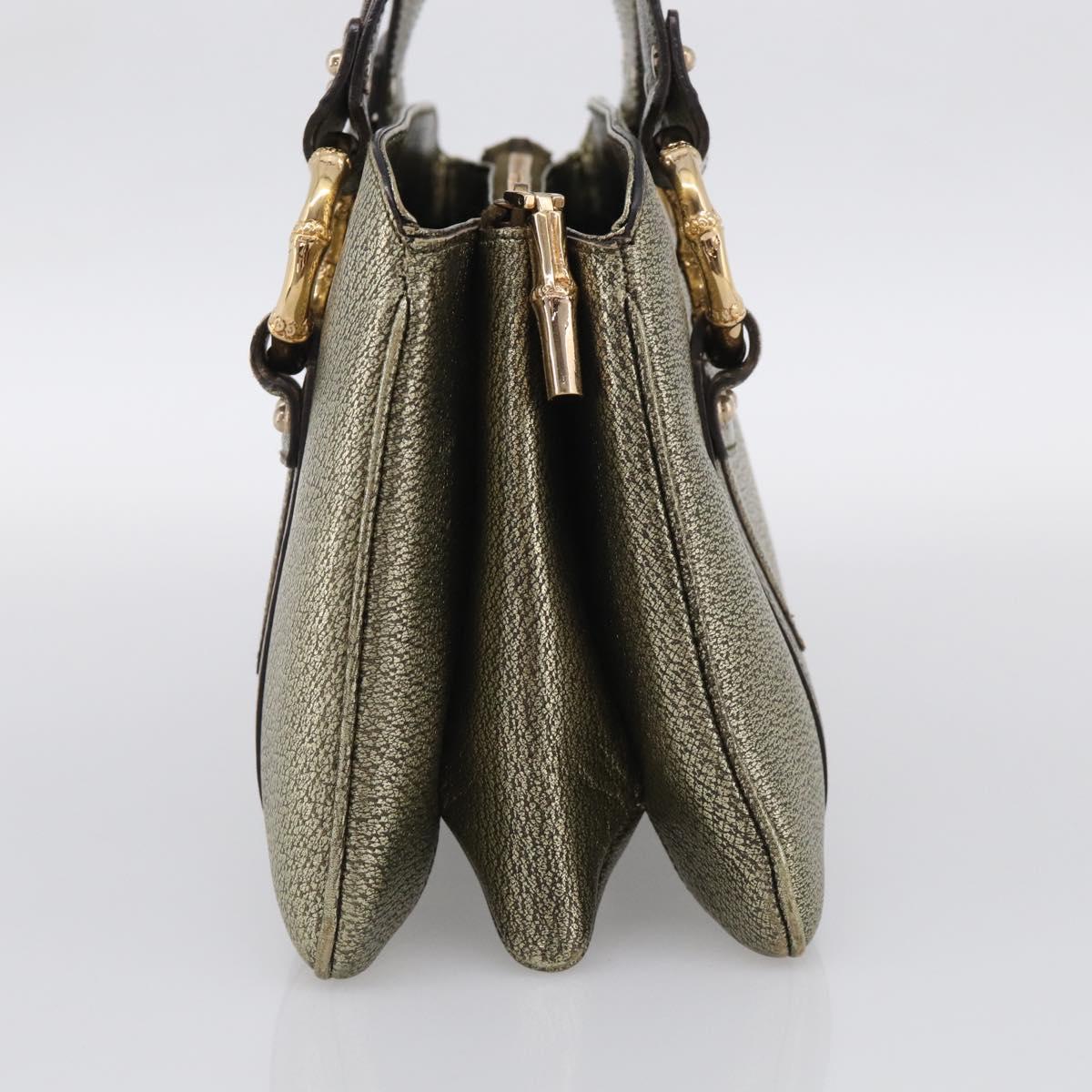 GUCCI Metal Bamboo Hand Bag Metallic leather Gold 131324 Auth 211315V