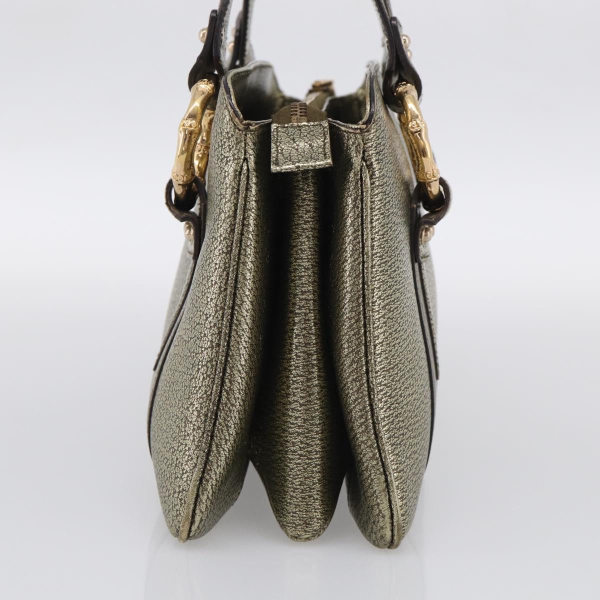 GUCCI Metal Bamboo Hand Bag Metallic leather Gold 131324 Auth 211315V
