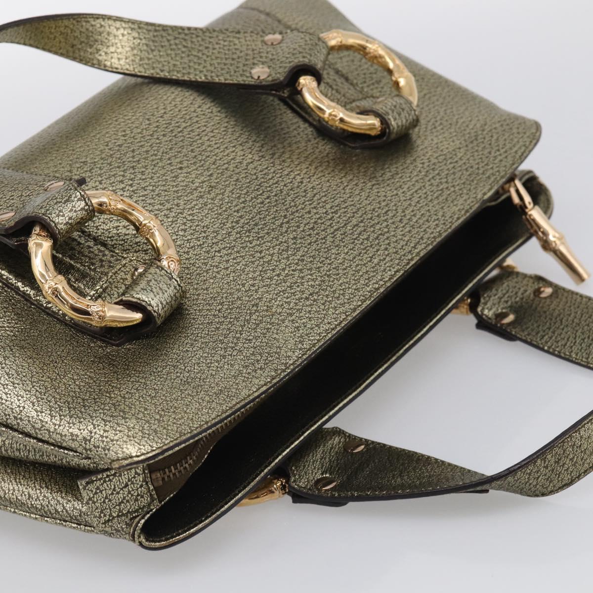 GUCCI Metal Bamboo Hand Bag Metallic leather Gold 131324 Auth 211315V