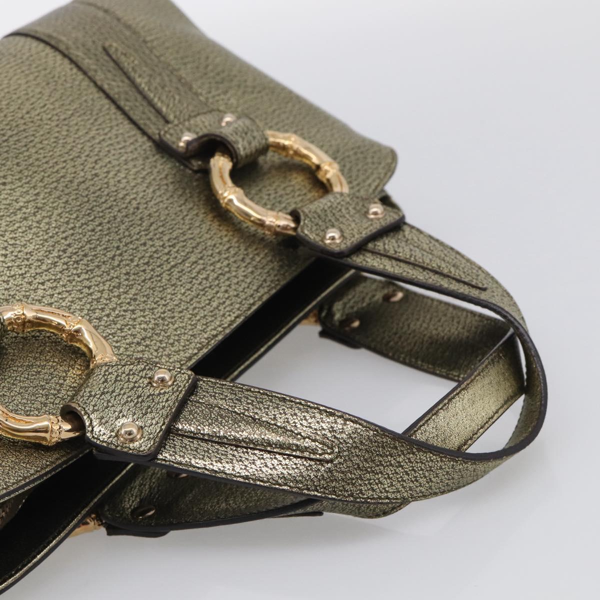 GUCCI Metal Bamboo Hand Bag Metallic leather Gold 131324 Auth 211315V