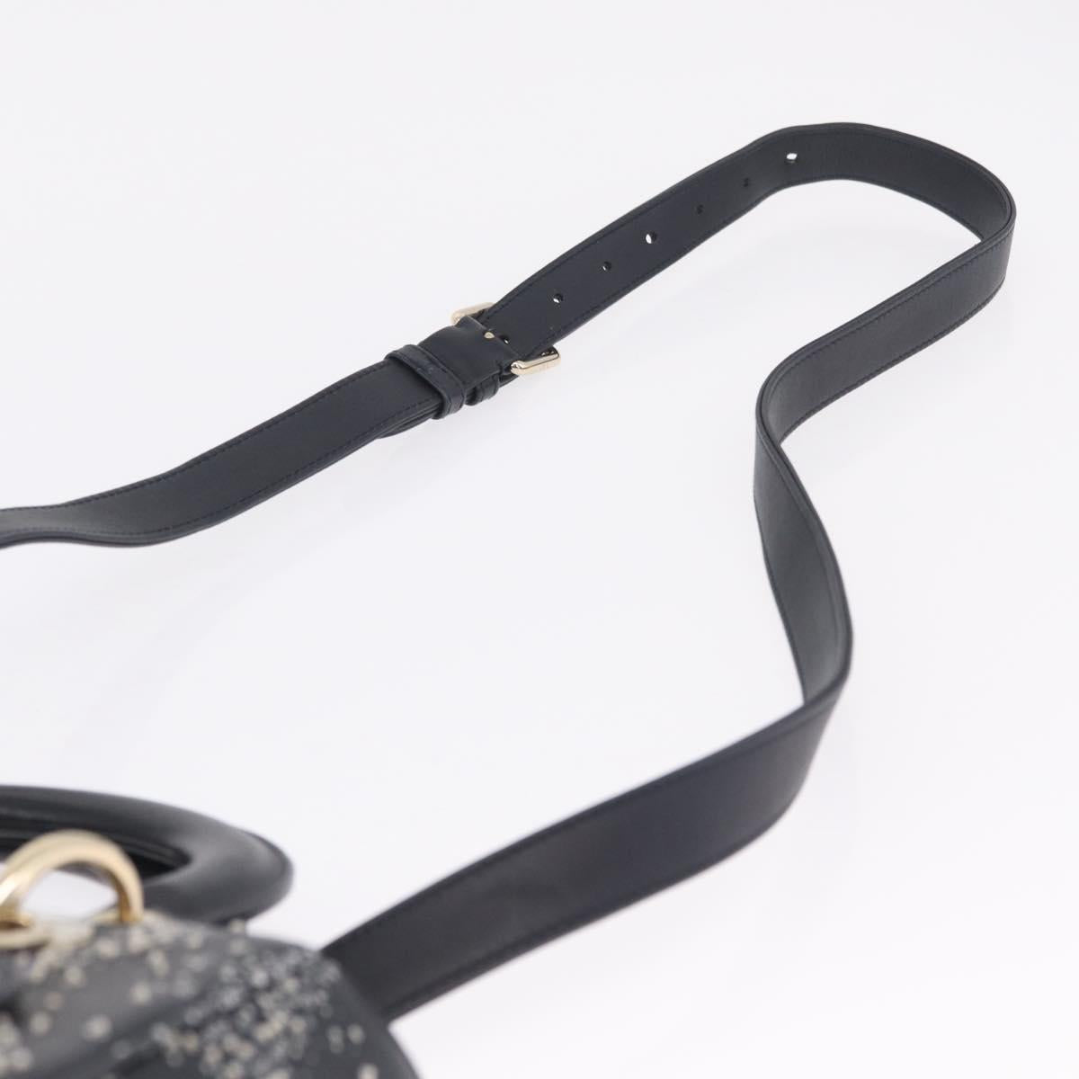 Christian Dior Lady Dior Hand Bag Leather 2way Black Gold Auth 211318SM