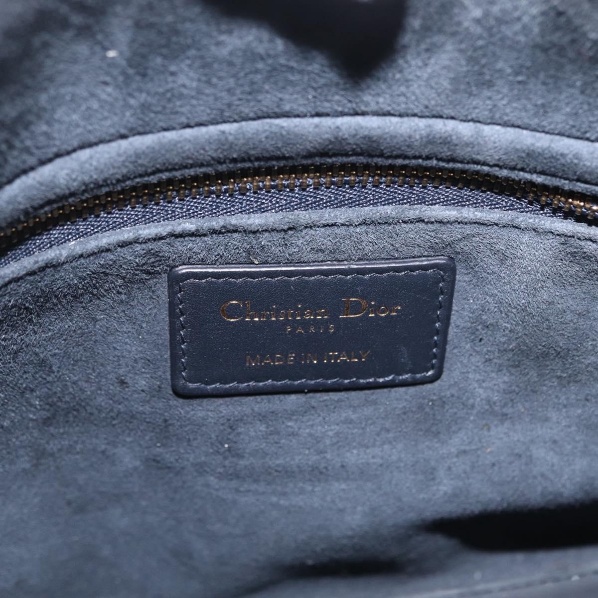 Christian Dior Lady Dior Hand Bag Leather 2way Black Gold Auth 211318SM