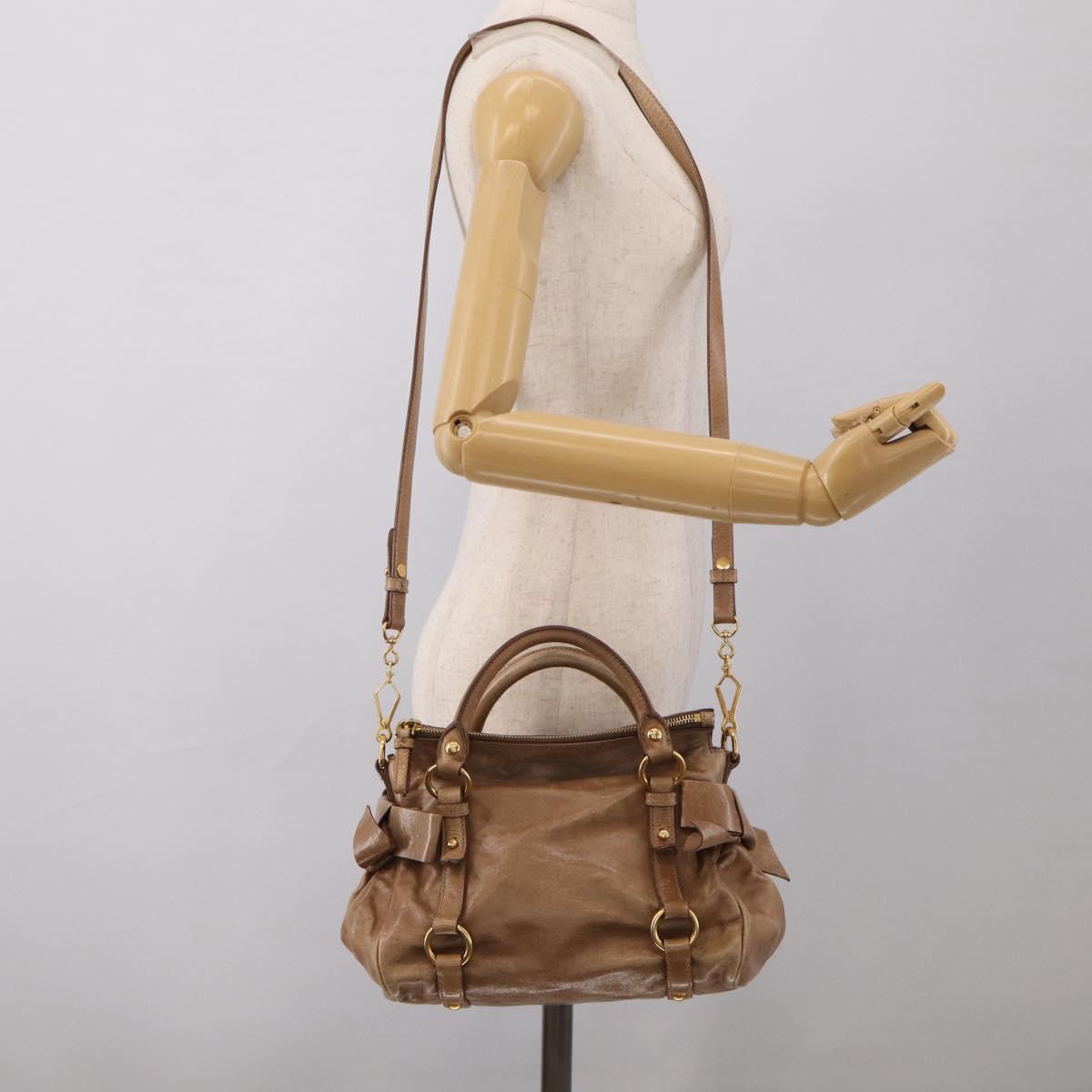 Miu Miu Matelasse Hand Bag Vitellolux 2way Brown Gold Auth 211319V