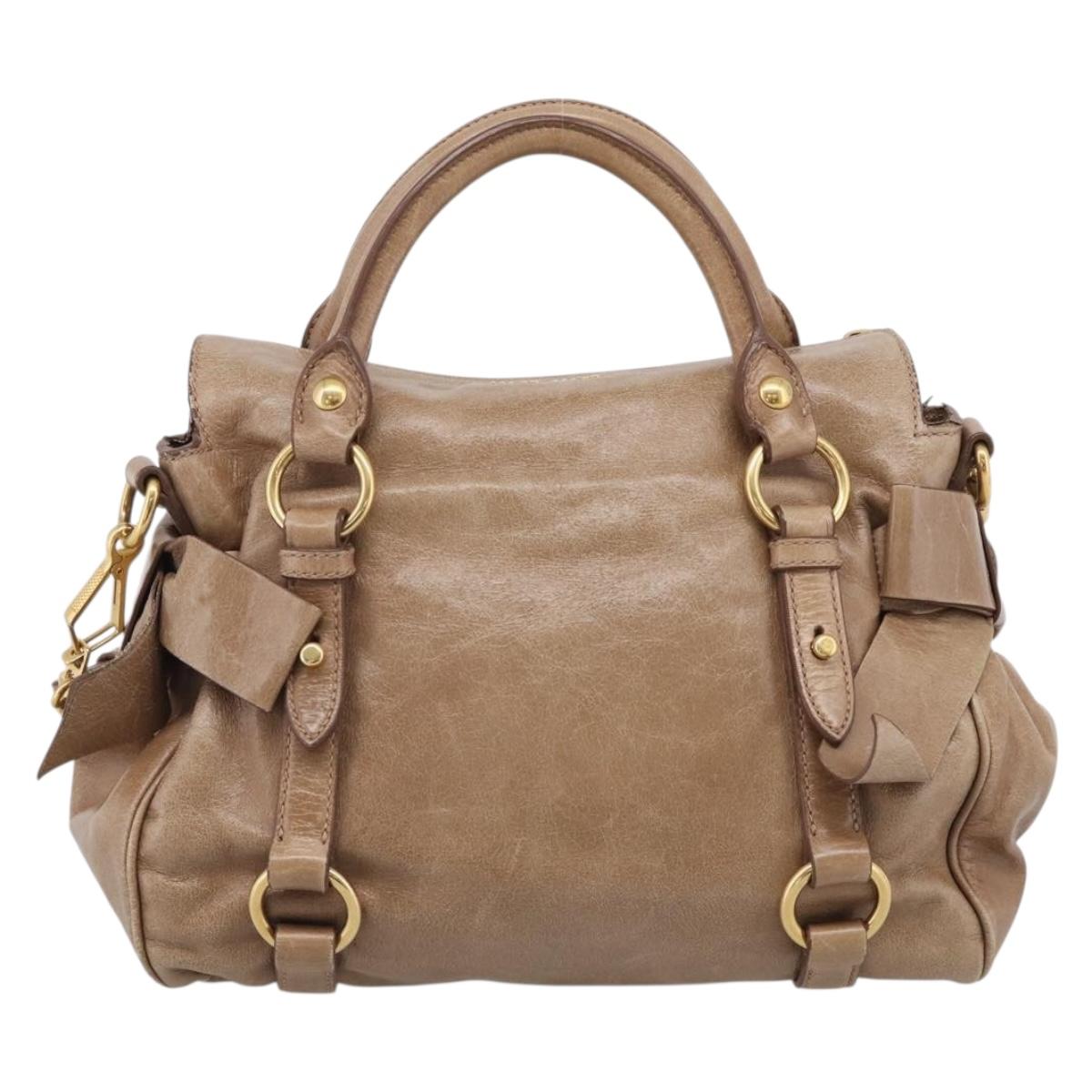 Miu Miu Matelasse Hand Bag Vitellolux 2way Brown Gold Auth 211319V