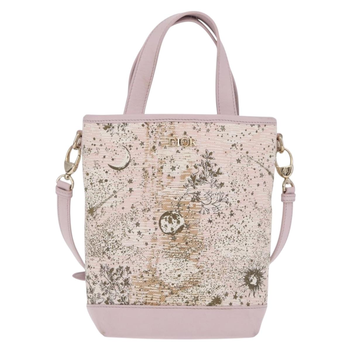 Christian Dior Hand Bag Canvas 2way Pink Gold Auth 211321V