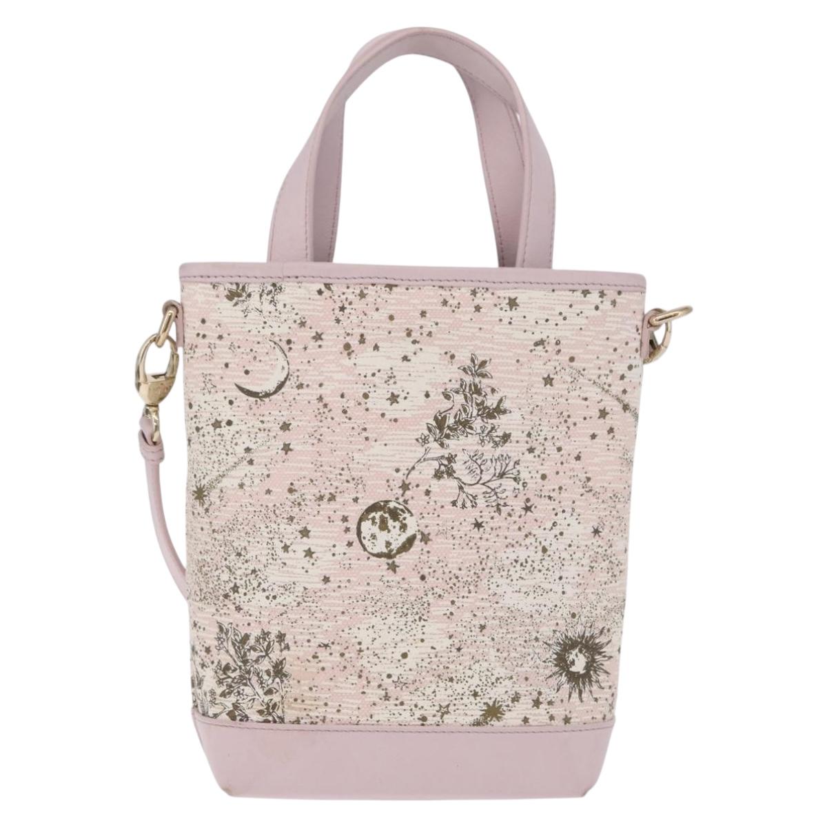 Christian Dior Hand Bag Canvas 2way Pink Gold Auth 211321V