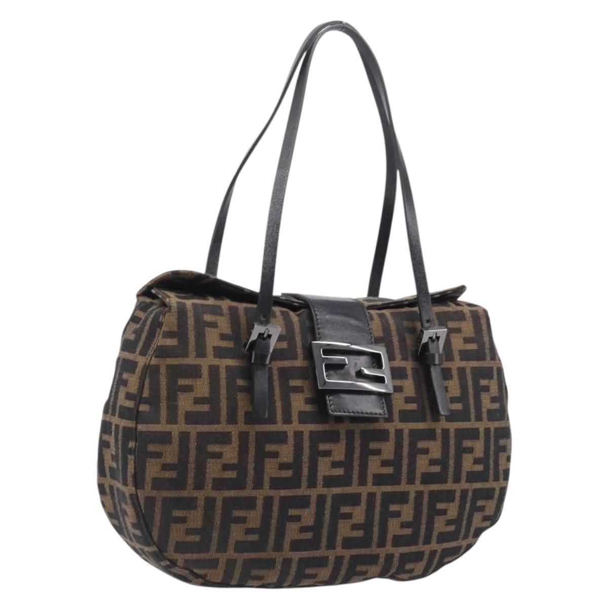 FENDI Zucca Canvas Mamma Baguette Hand Bag Brown Silver 8BR088 Auth 211322V