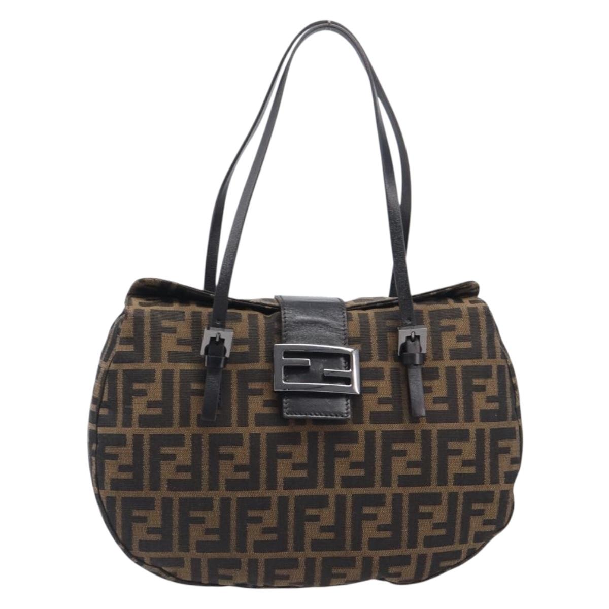 FENDI Zucca Canvas Mamma Baguette Hand Bag Brown Silver 8BR088 Auth 211322V