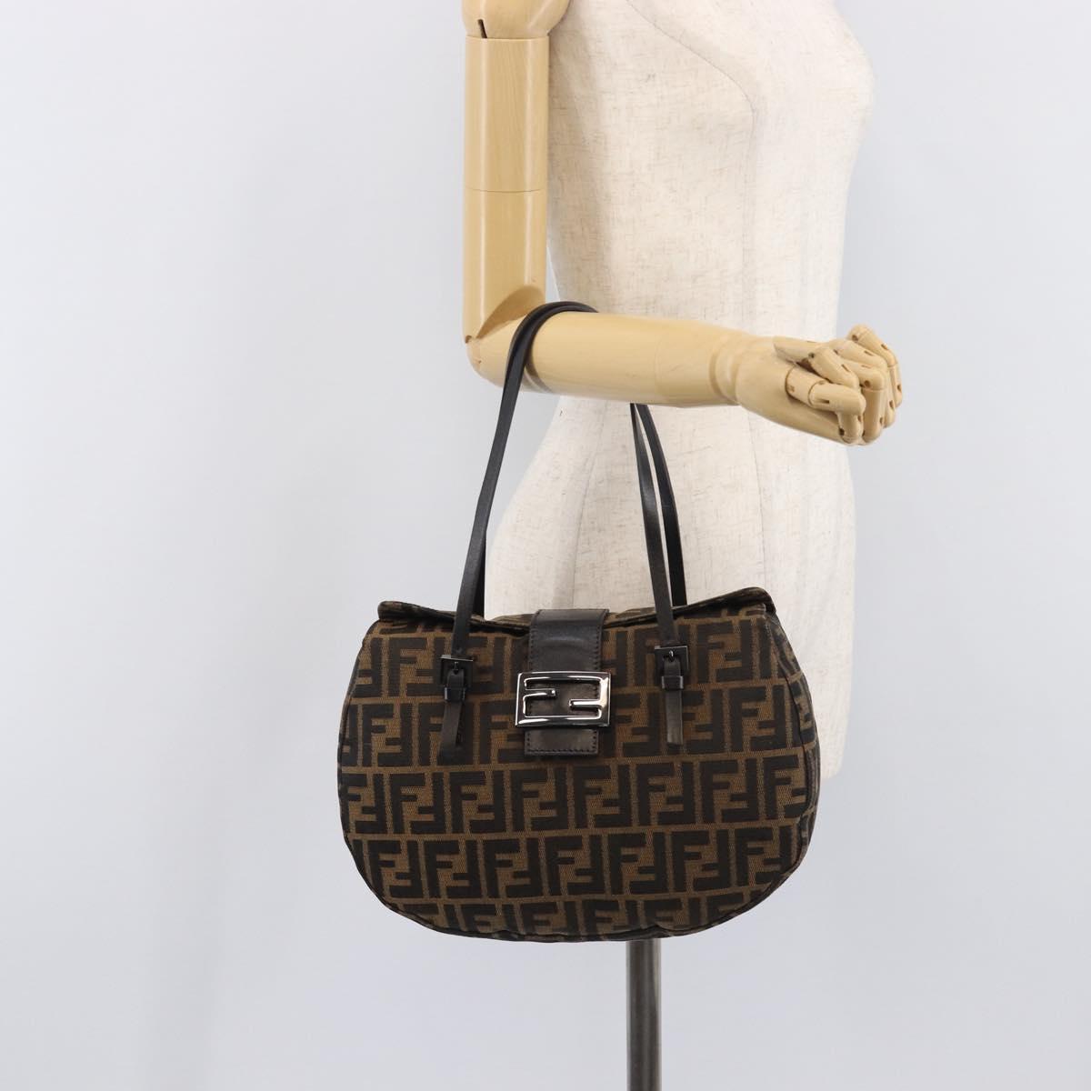FENDI Zucca Canvas Mamma Baguette Hand Bag Brown Silver 8BR088 Auth 211322V
