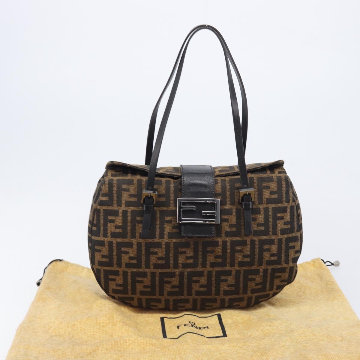 FENDI Zucca Canvas Mamma Baguette Hand Bag Brown Silver 8BR088 Auth 211322V