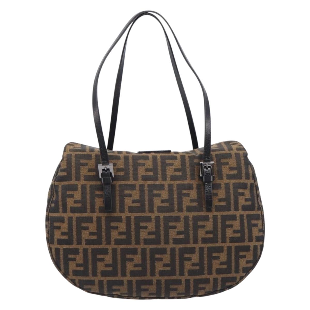 FENDI Zucca Canvas Mamma Baguette Hand Bag Brown Silver 8BR088 Auth 211322V