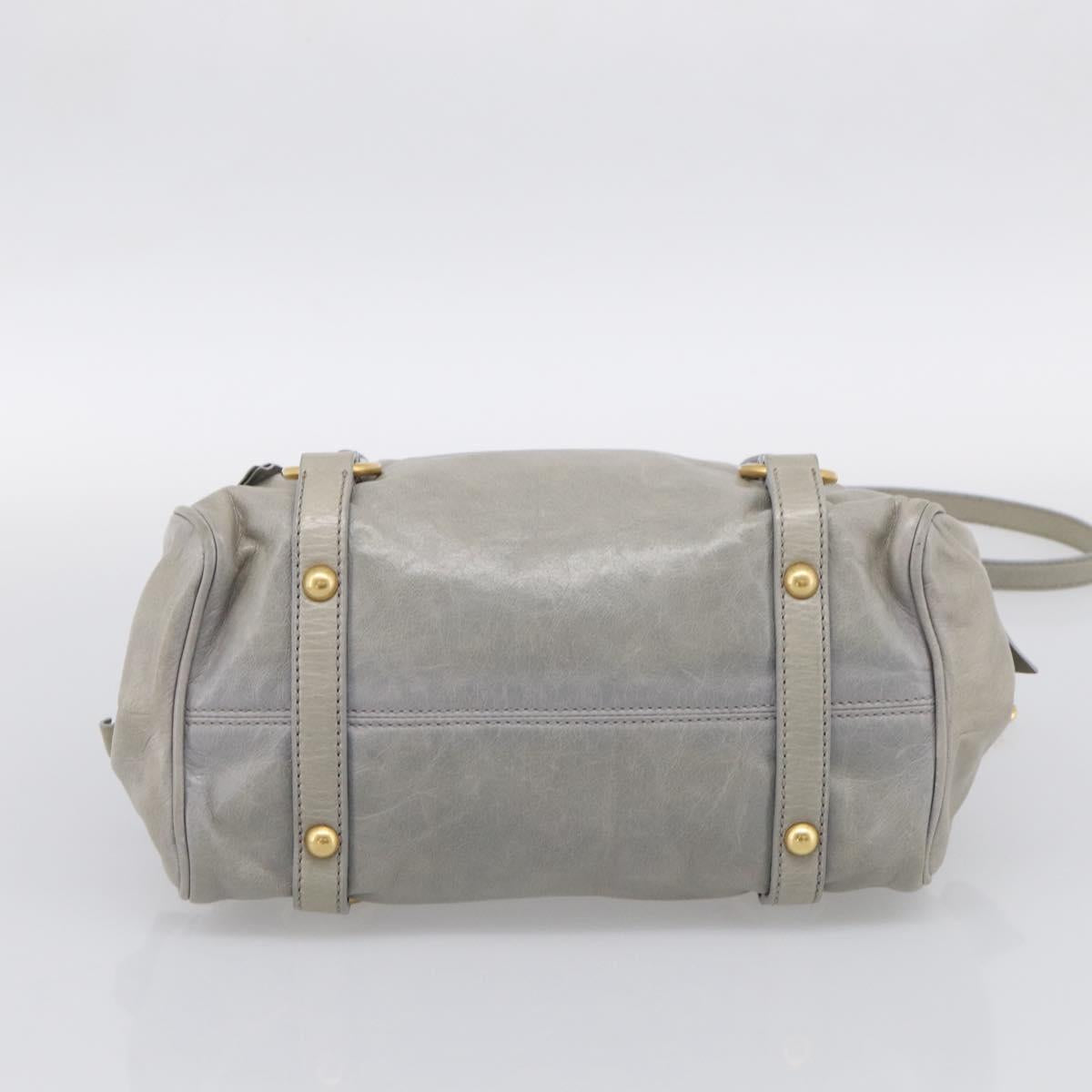 Miu Miu Vitellolux Hand Bag Leather 2way Gray Gold Tone Auth 211327V