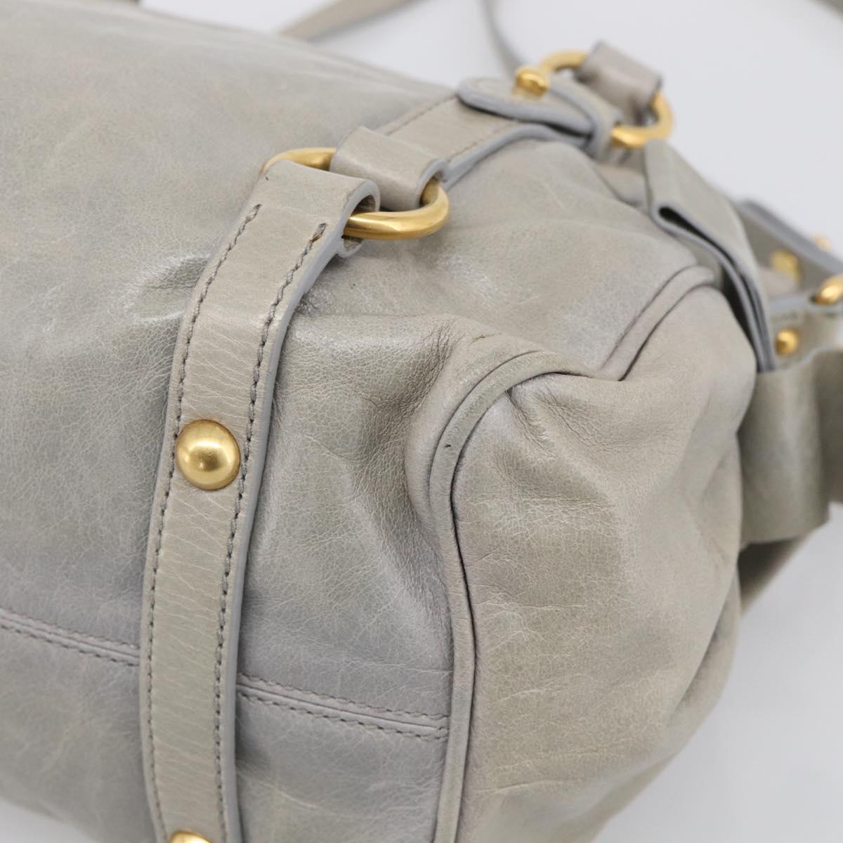 Miu Miu Vitellolux Hand Bag Leather 2way Gray Gold Tone Auth 211327V