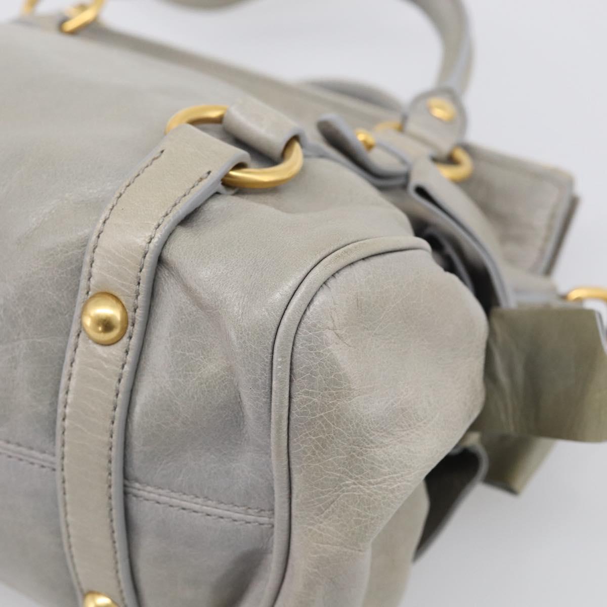 Miu Miu Vitellolux Hand Bag Leather 2way Gray Gold Tone Auth 211327V