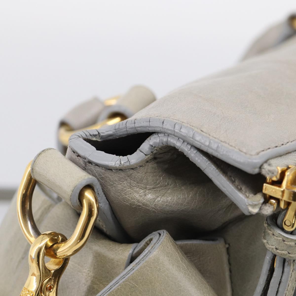Miu Miu Vitellolux Hand Bag Leather 2way Gray Gold Tone Auth 211327V