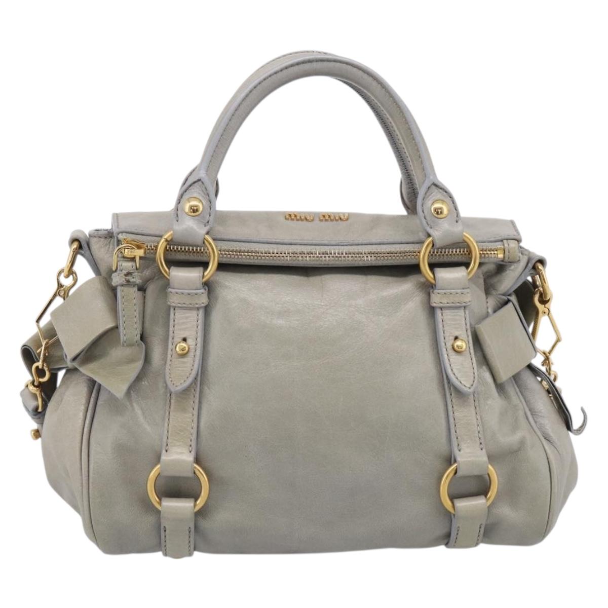 Miu Miu Vitellolux Hand Bag Leather 2way Gray Gold Tone Auth 211327V