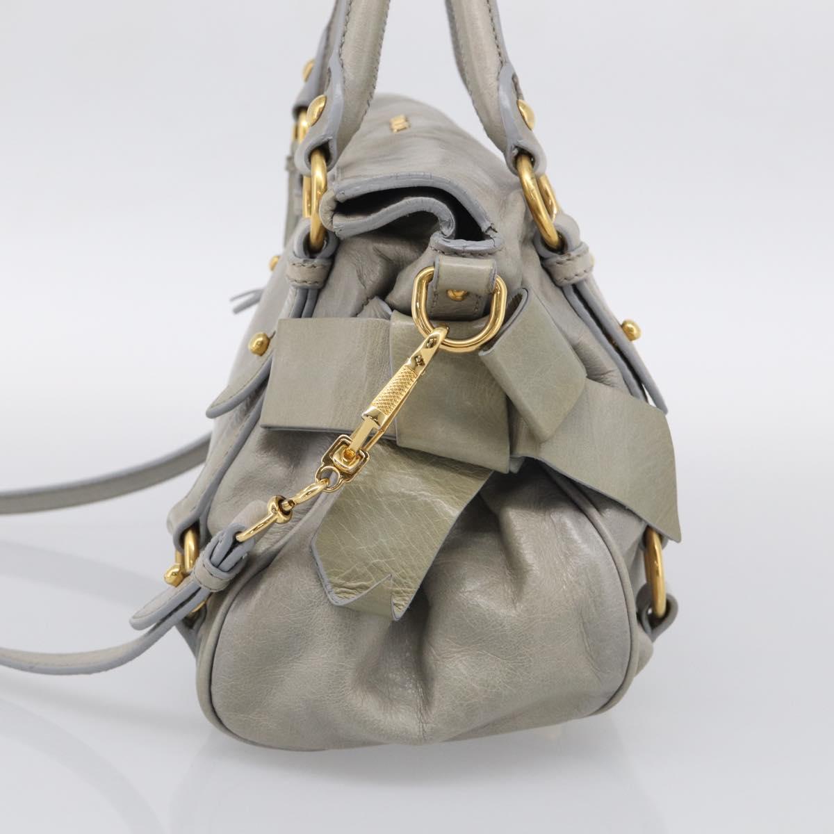 Miu Miu Vitellolux Hand Bag Leather 2way Gray Gold Tone Auth 211327V