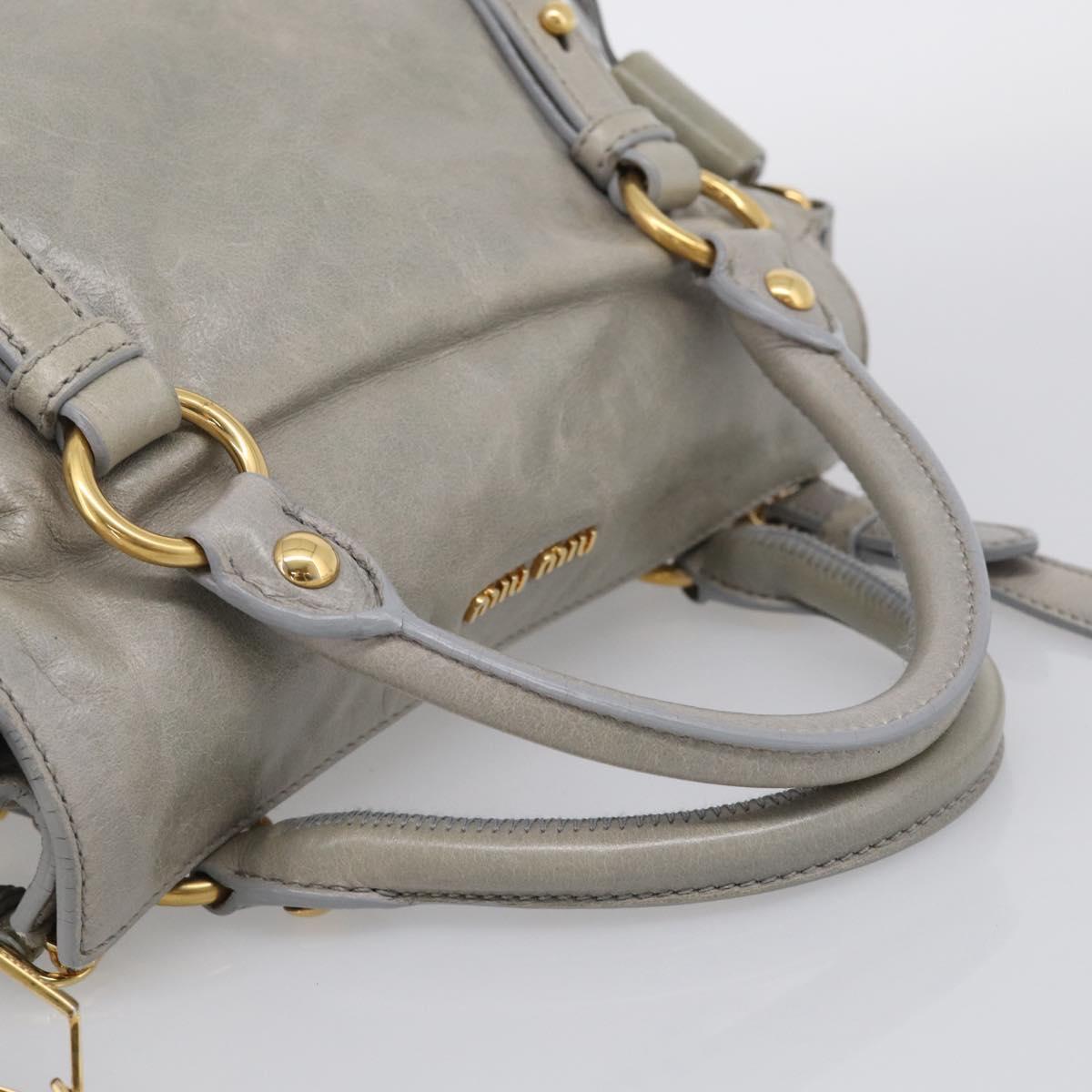 Miu Miu Vitellolux Hand Bag Leather 2way Gray Gold Tone Auth 211327V