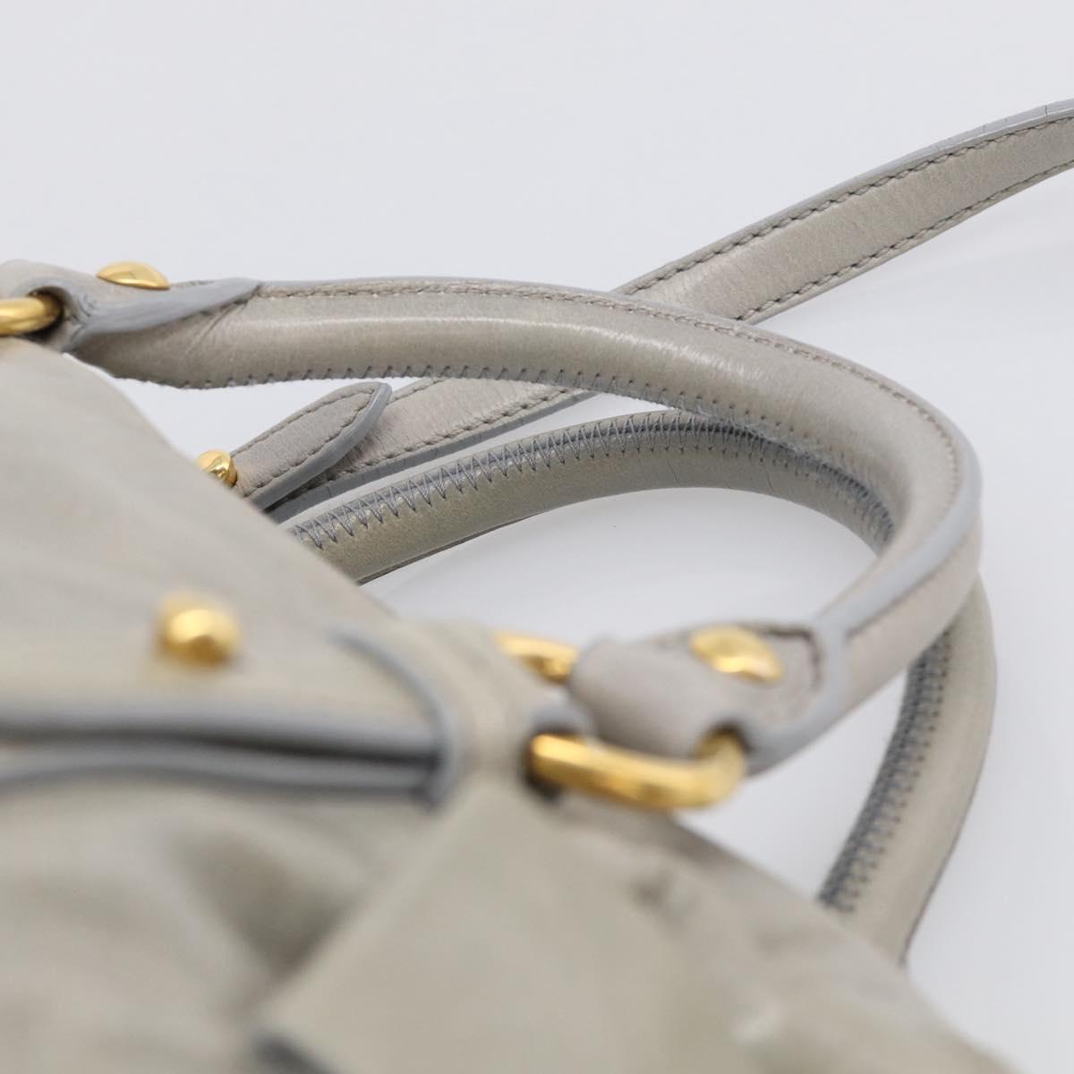 Miu Miu Vitellolux Hand Bag Leather 2way Gray Gold Tone Auth 211327V