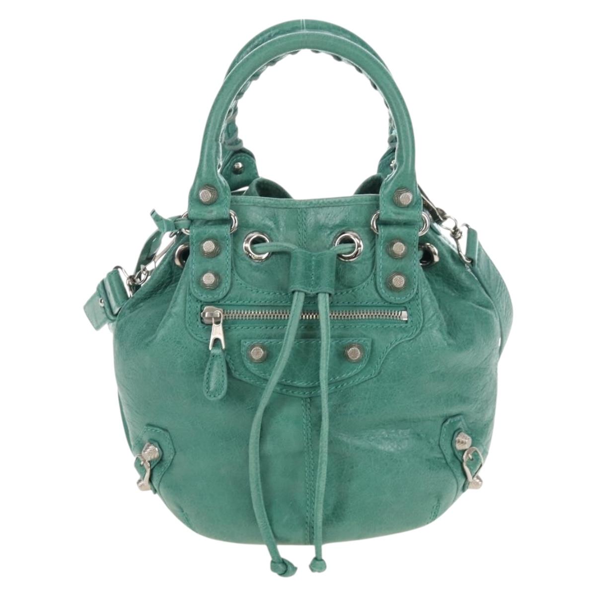 Balenciaga Giant Mini Pom Pom Hand Bag Leather 2way Green 250920 Auth 211331M