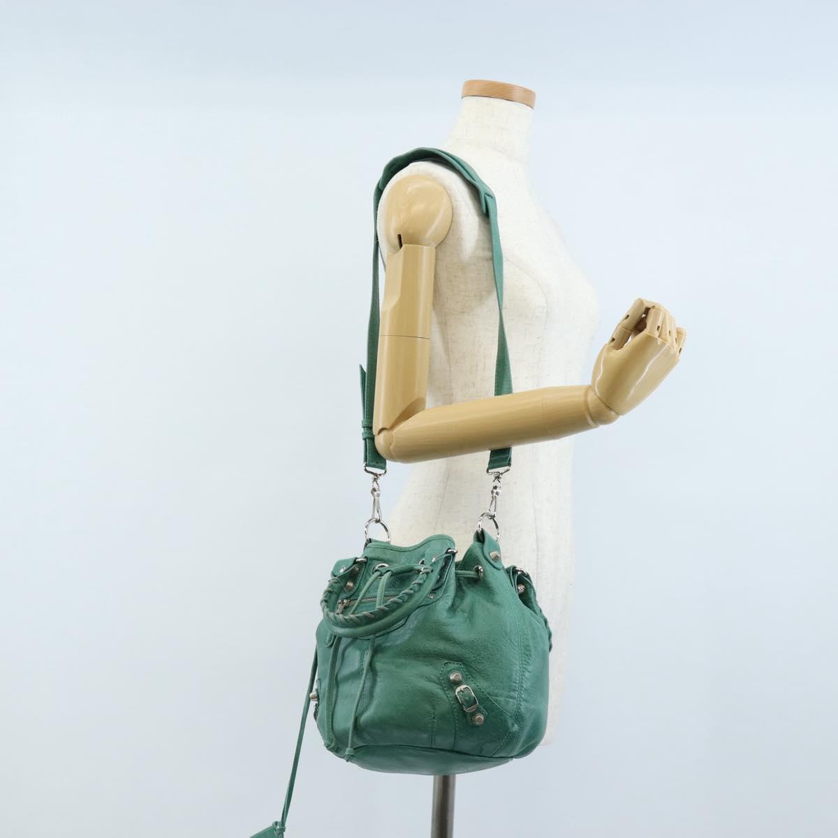 Balenciaga Giant Mini Pom Pom Hand Bag Leather 2way Green 250920 Auth 211331M
