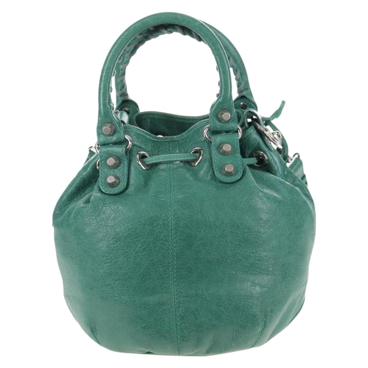 Balenciaga Giant Mini Pom Pom Hand Bag Leather 2way Green 250920 Auth 211331M