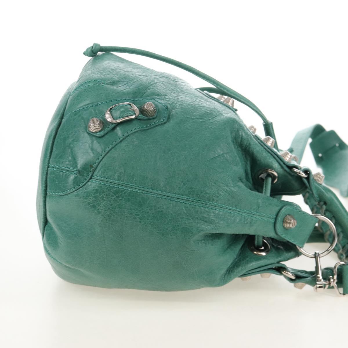 Balenciaga Giant Mini Pom Pom Hand Bag Leather 2way Green 250920 Auth 211331M