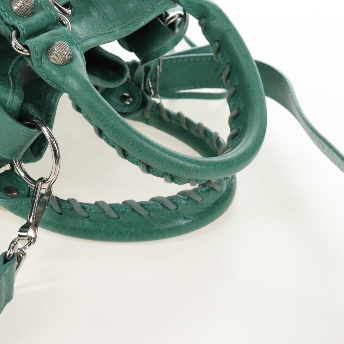 Balenciaga Giant Mini Pom Pom Hand Bag Leather 2way Green 250920 Auth 211331M