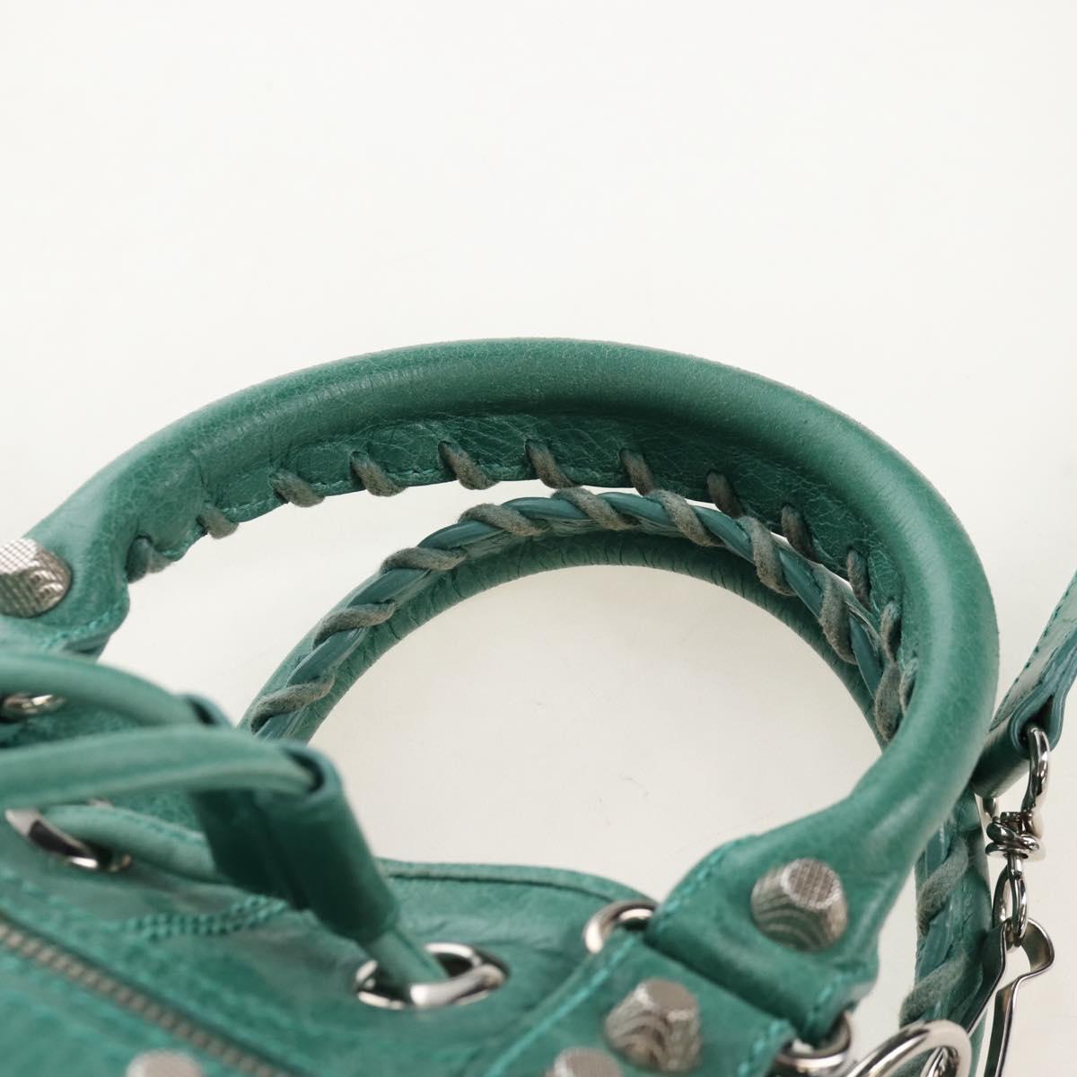 Balenciaga Giant Mini Pom Pom Hand Bag Leather 2way Green 250920 Auth 211331M