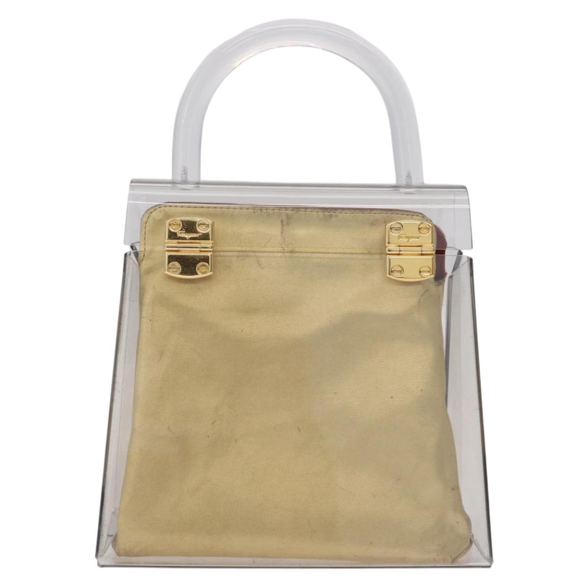 Salvatore Ferragamo Gancini Hand Bag plastic Clear Gold Auth 211333V