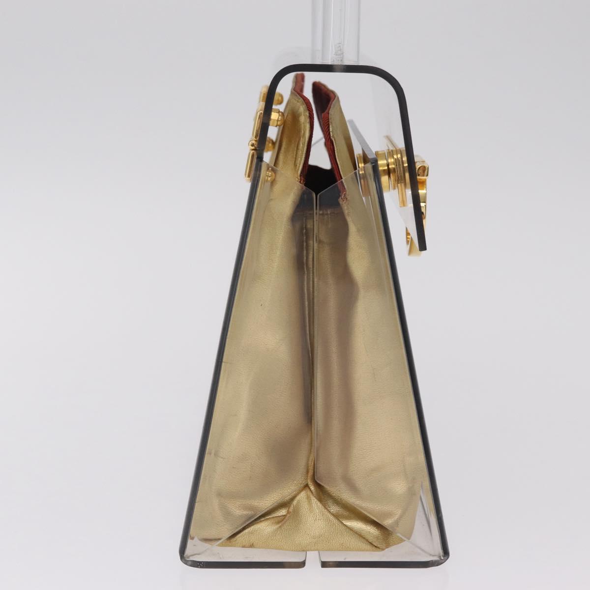 Salvatore Ferragamo Gancini Hand Bag plastic Clear Gold Auth 211333V