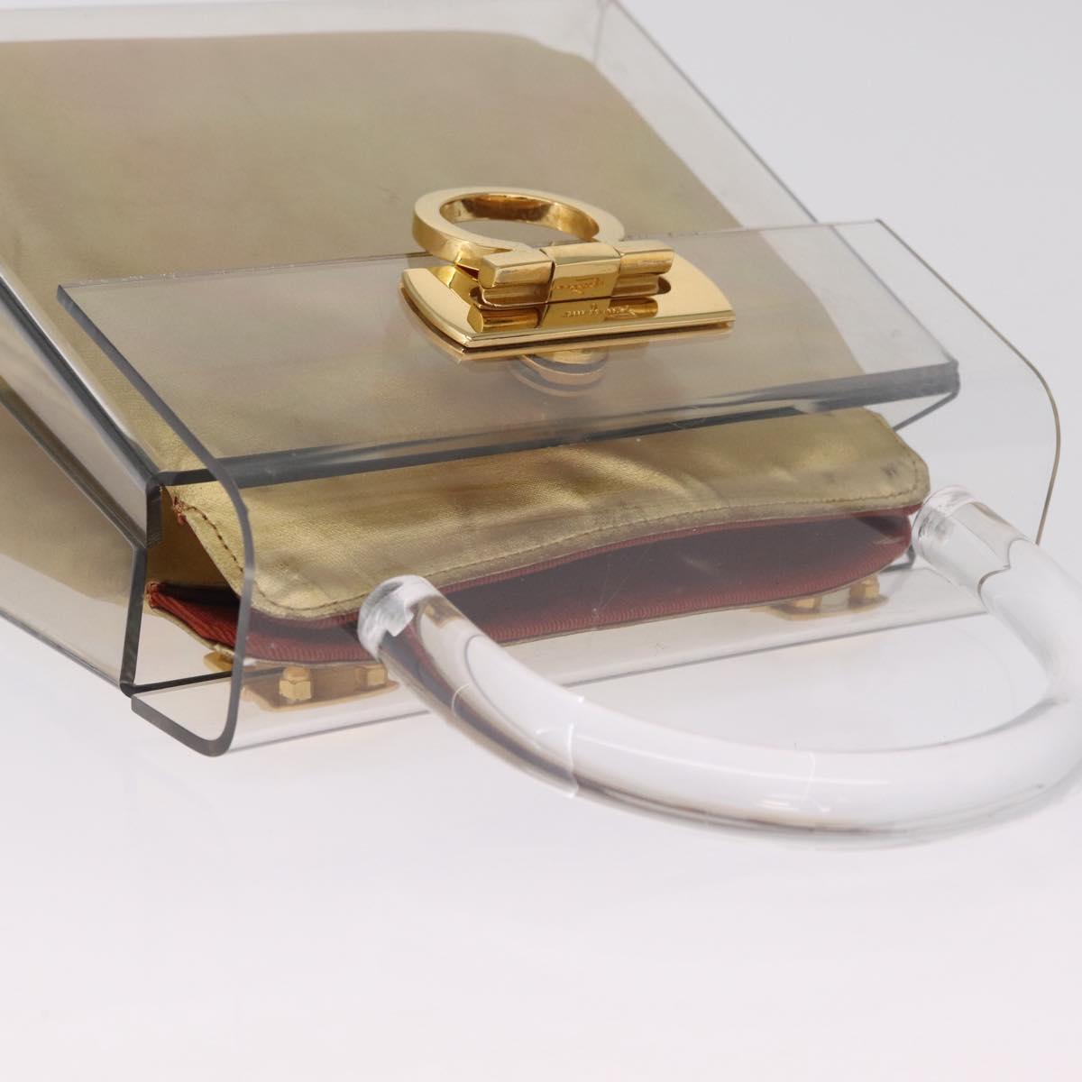 Salvatore Ferragamo Gancini Hand Bag plastic Clear Gold Auth 211333V