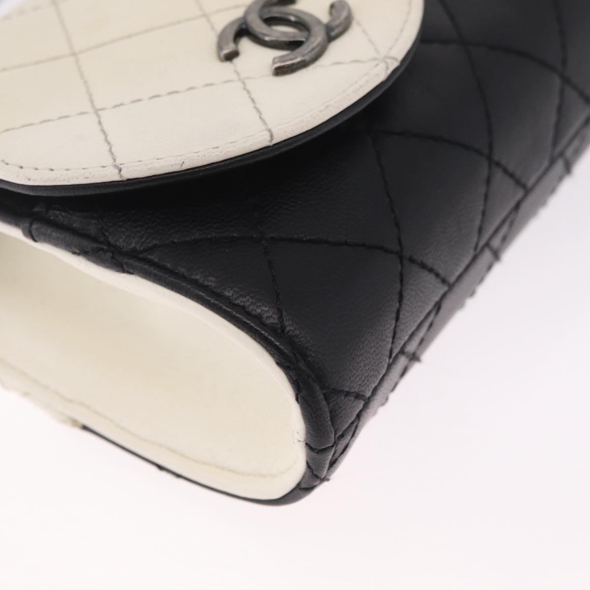 CHANEL Matelasse Chain Shoulder Bag Lamb Skin White Black CC Auth 211337A