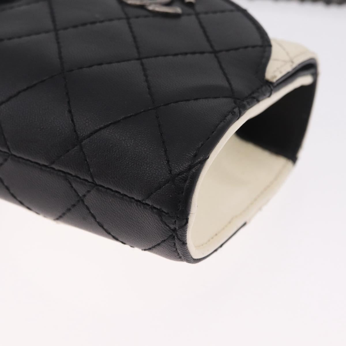 CHANEL Matelasse Chain Shoulder Bag Lamb Skin White Black CC Auth 211337A