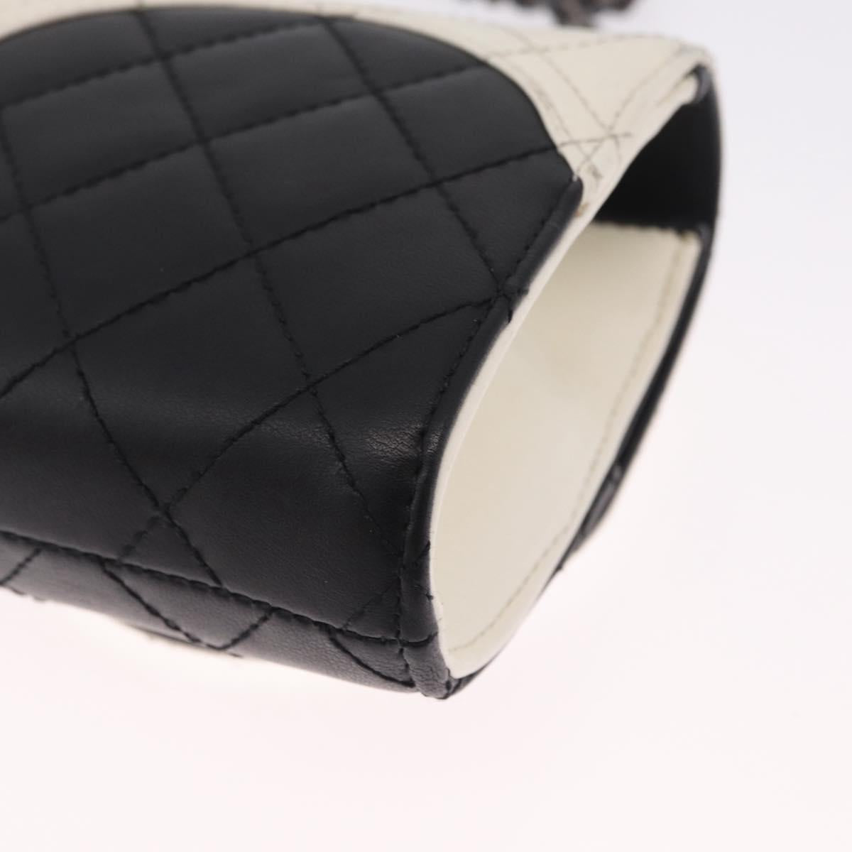 CHANEL Matelasse Chain Shoulder Bag Lamb Skin White Black CC Auth 211337A