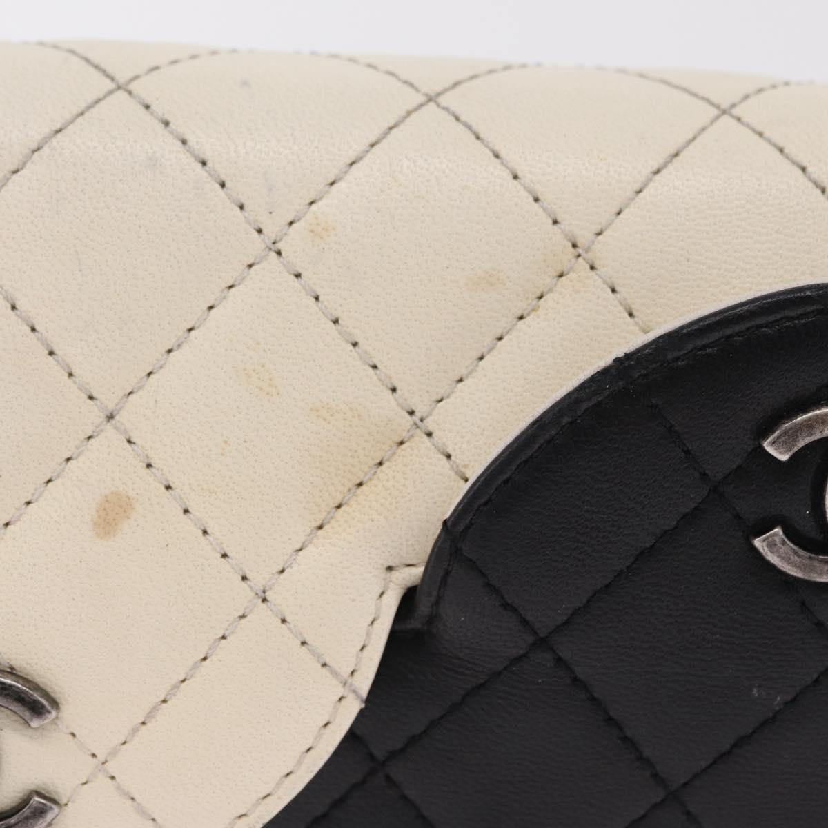 CHANEL Matelasse Chain Shoulder Bag Lamb Skin White Black CC Auth 211337A