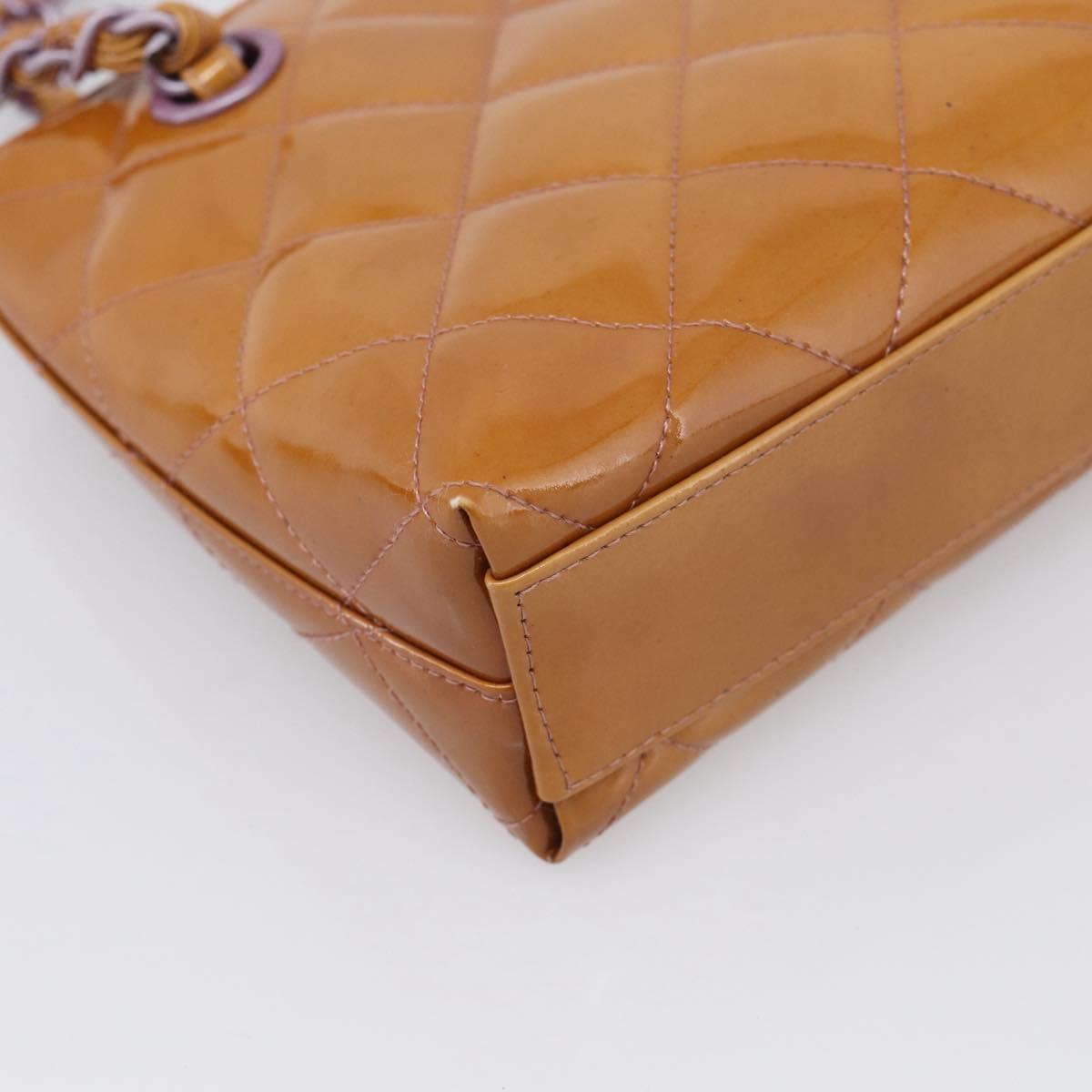 CHANEL Matelasse Chain Hand Bag Patent leather Beige Purple CC Auth 211338A